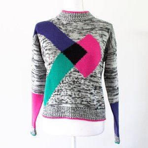 Bright Green Pink and Blue 80s or 90s Sweater (M)
